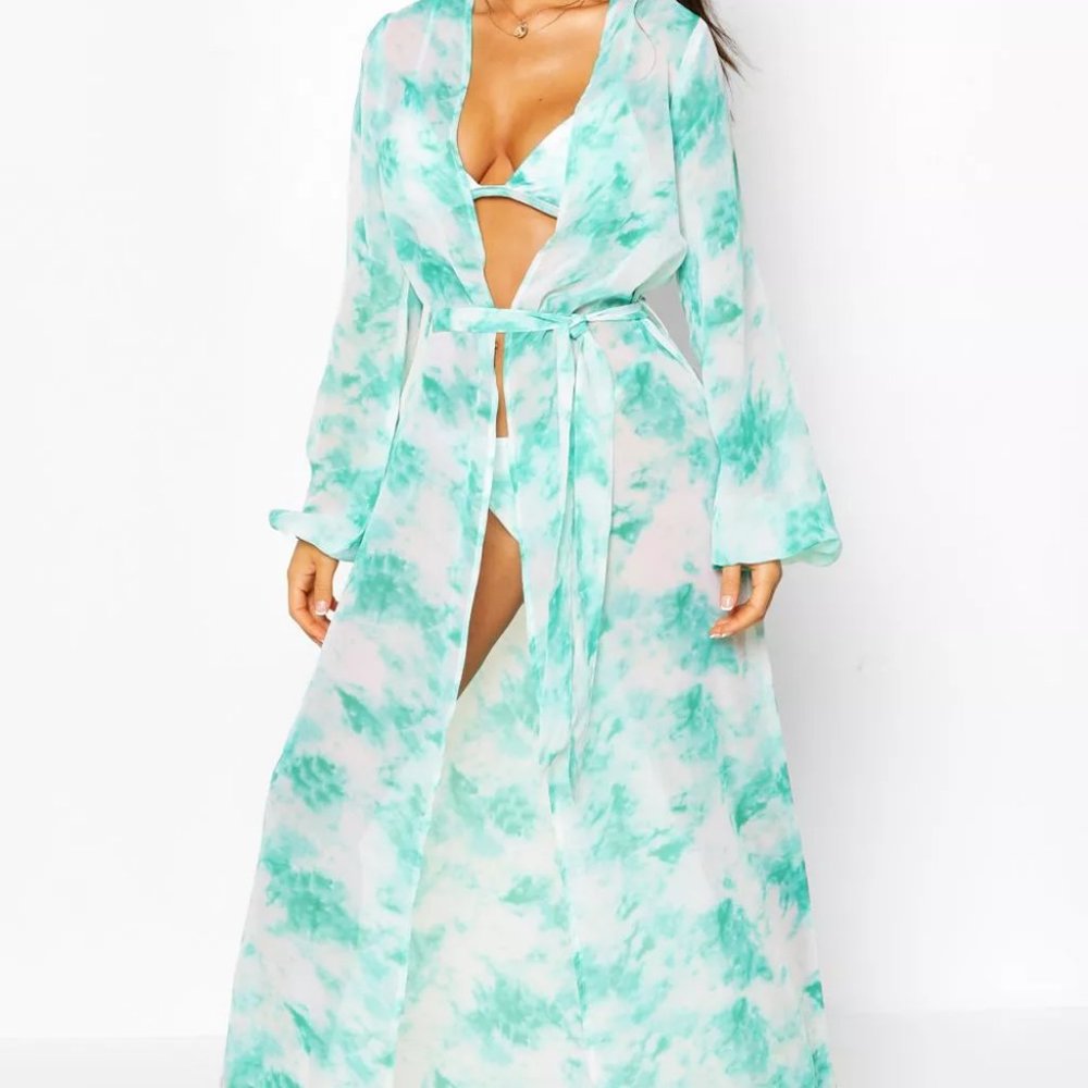 TIE DYE MAXI BEACH KIMONO Size 6